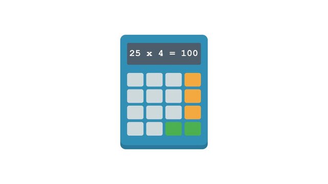 Digital Calculator Animation Displaying a Multiplication Equation and Correct Mathematical Solution