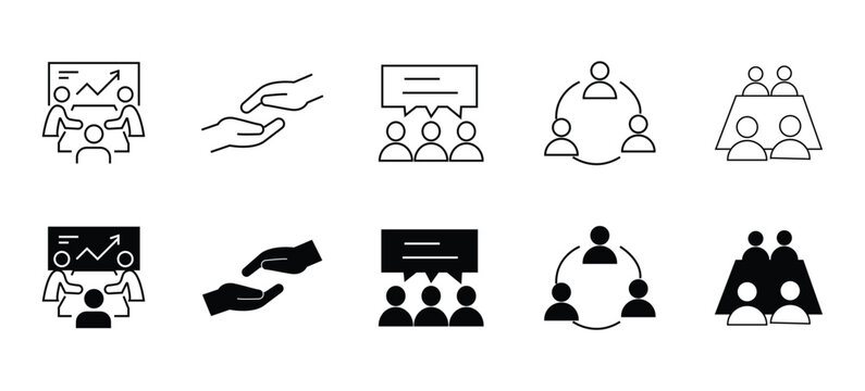 Teamwork Collaboration and Multiple Users Network Vector Icon Set for HR Group Communication