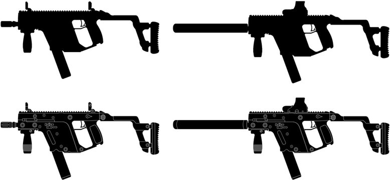 Kriss Vector Submachine Gun Silhouette Vector Pack with and without Attachments