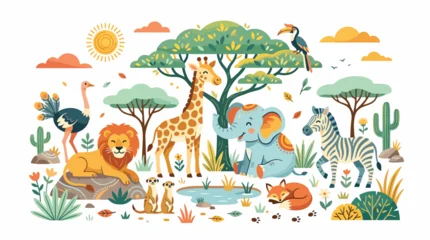 Fototapeten Zoo Colorful Safari Animals in Nature Scene.  © habibi