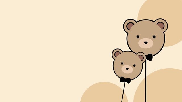 A single cute brown teddy bear face with a bow tie floating as a balloon on a string against a soft beige background