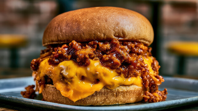 delicious loaded sloppy joe burger food photography
