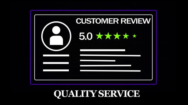 Animated five star customer review rating with service text overlay for digital marketing, e-commerce feedback, business reputation management, and client satisfaction metrics