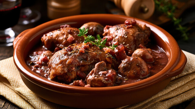 classic french coq au vin chicken food photography
