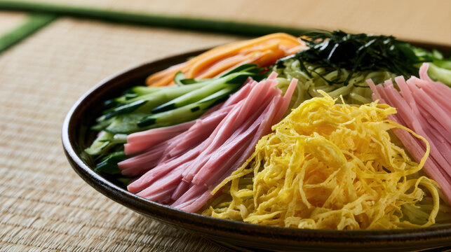 chilled japanese hiyashi chuka ramen food photography