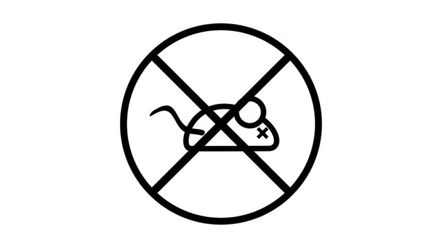 A no animals allowed prohibition sign in circular black and white design showing a mouse or rat with a red cross over it
