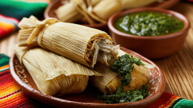 authentic mexican tamales photography with corn masa