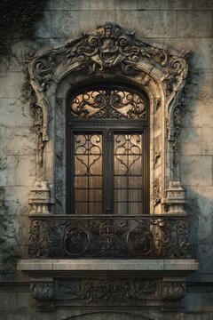ornate window with intricate balcony design