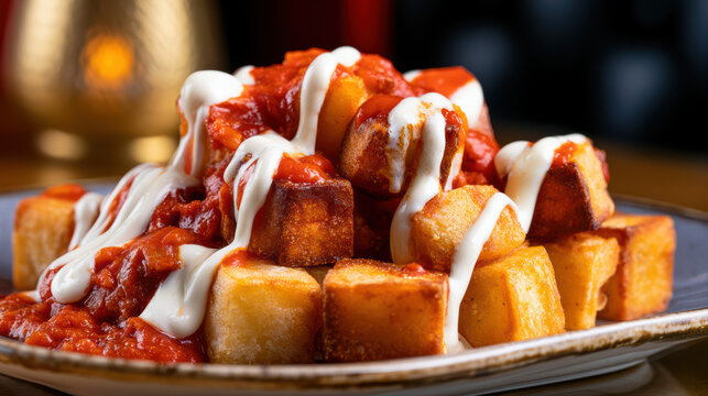 crispy spanish patatas bravas food photography