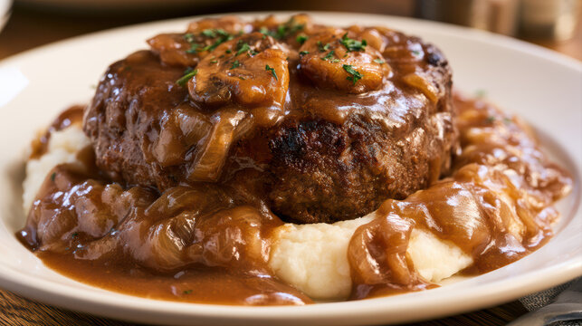 classic american salisbury steak food photography