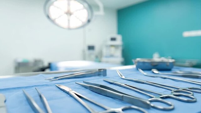 Sterile Operating Room with Surgical Tools Ready for Procedure.
