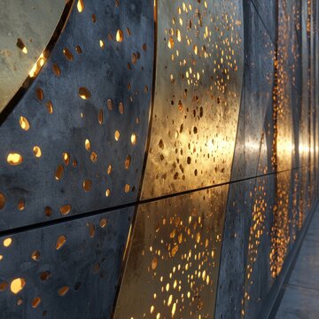 perforated metal wall with glowing light effects