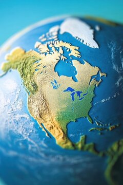 Detailed globe focusing on north america with textured continents
