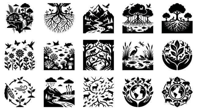 Agricultural Livestock Infrastructure Silhouette Icons Farm Frame Engineering Vector Set 4K