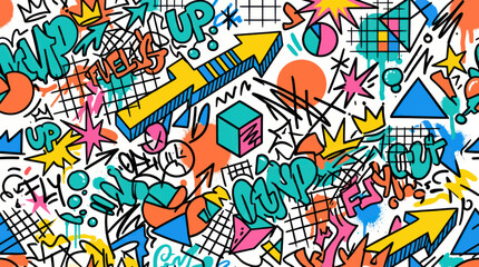 Obraz premium Vibrant Graffiti Art Pattern with Bold Colors and Retro Elements