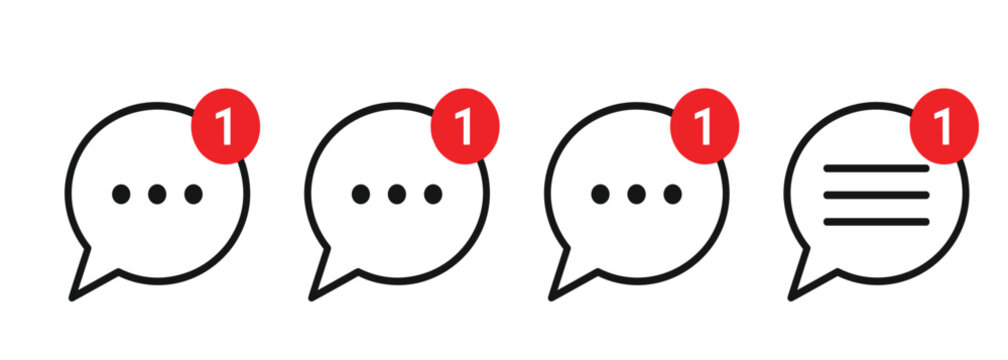 Unread chat notification icon. Speech bubble message badge, new comment alert, digital communication button and incoming social media talk element.