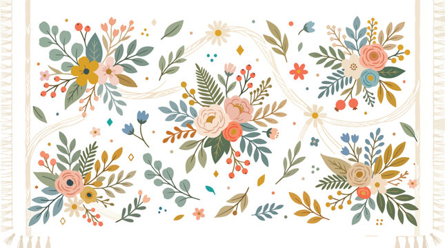 Colorful floral pattern with flowers leaves.