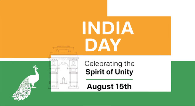 India Day celebration poster with peacock and arch