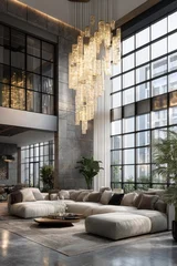 luxurious modern living room with elegant chandelier © Novanture