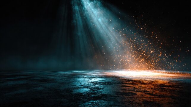 dramatic light beams over glowing embers