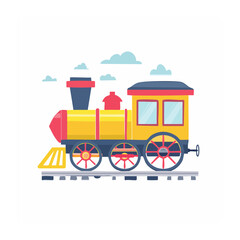 Obraz premium Flat design illustration of a yellow steam train on tracks