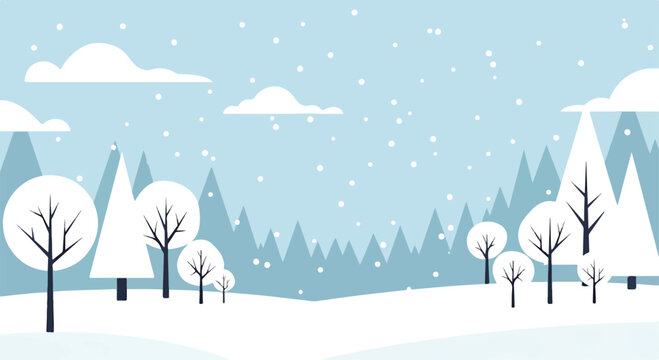 Snowy landscape with trees and mountains