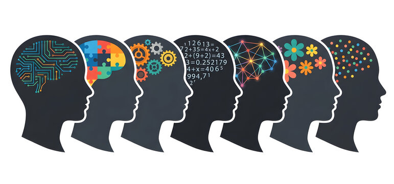 Illustration of Neurodiversity and Mental Capabilities Concept with Diverse Brain Icons