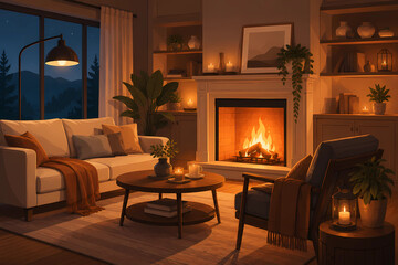 Fototapeta premium fireplace in living room