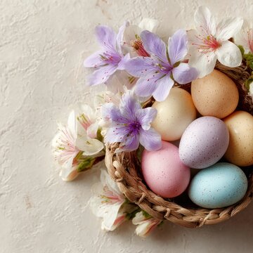 easter eggs nestled with spring flowers