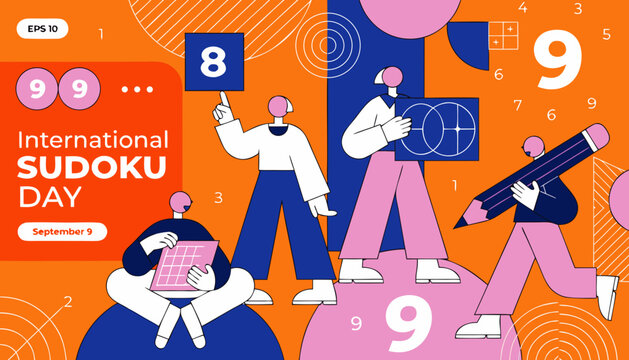 International Sudoku Day, puzzle game illustration, colorful vector graphics, numbers and patterns
