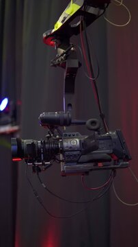 Professional broadcast television camera on a crane arm