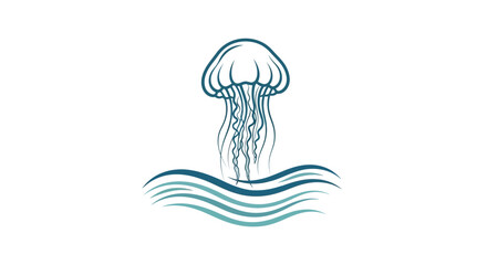 Minimalist Jellyfish Graphic Illustration with Ocean Waves © Romadon