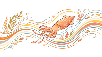 Colorful illustration of swimming jellyfish. © habibi