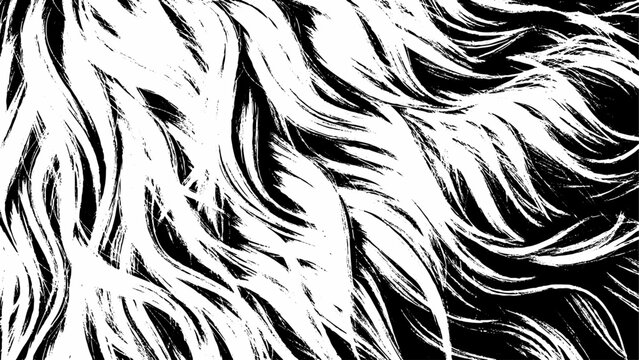 Abstract black and white background, with flowing, hand-painted, brush strokes resembling, wavy hair or, fur textures in, a high-contrast style