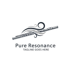 Artistic woodwind instrument logo featuring a flute with flowing musical swirls, ideal for music schools, musicians, and orchestral branding. © HK