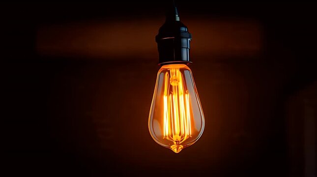 Illuminated antique bulb emits warm, inviting glow against dark background