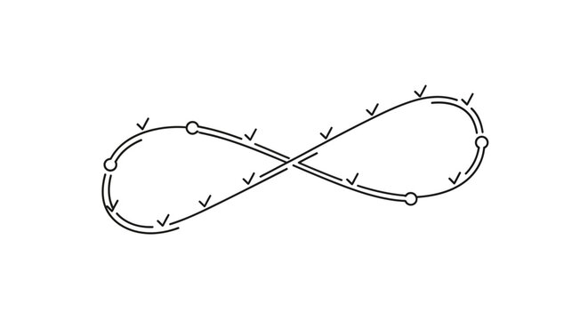 Abstract infinity symbol representing a continuous workflow process with checkmarks.