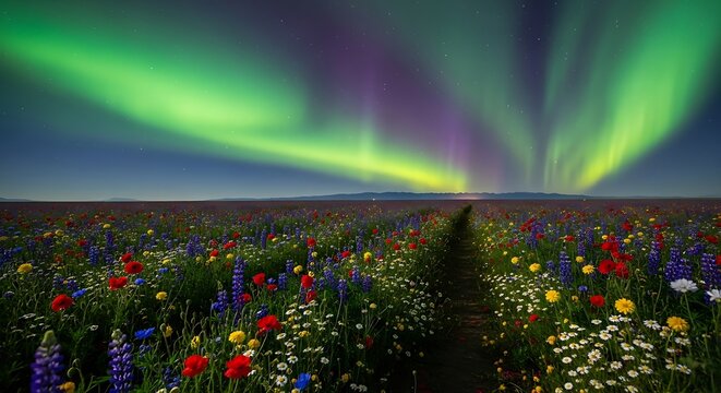 Aurora borealis illuminating a festive winter night.