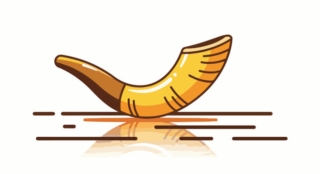 Stylized illustration of a golden shofar with a reflective surface below