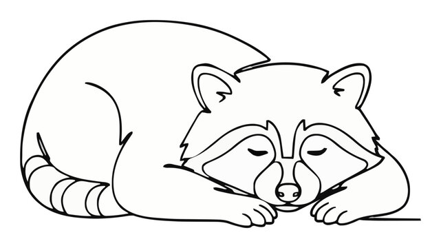 Sleeping raccoon minimalist continuous line art vect.... Generative AI