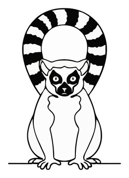 Ring tailed lemur line art icon front view. Generative AI