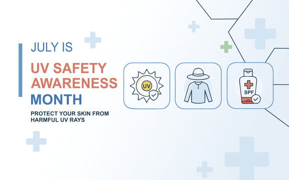 UV Safety Awareness Month Healthcare Protection Vector Banner. 