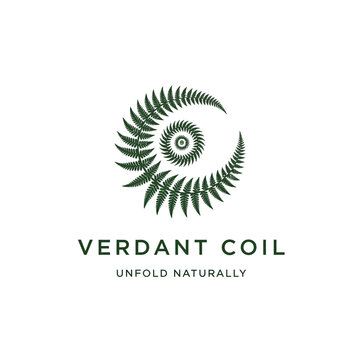 Elegant green logo of a coiled fern leaf, ideal for nature-focused brands, environmental organizations, or organic products seeking a fresh identity.