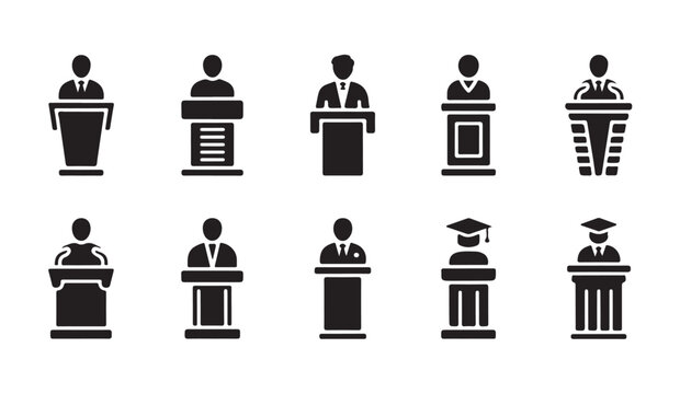 Speaker icon set includes orator, professor, academic, politician, lawyer, public speaker.