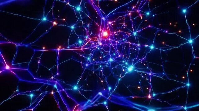 Abstract animation of digital data flow, electrical impulses, and dynamically moving connections.