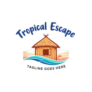 A relaxing beach bungalow illustration ideal for travel agencies, vacation rentals, and tropical resort branding.