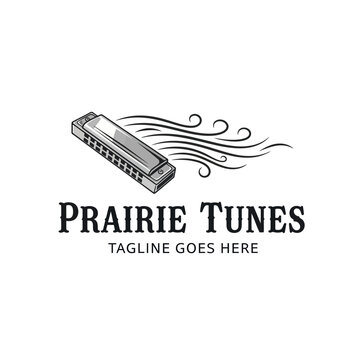 Clean line art emblem featuring a mouth organ with stylized wind trails, perfect for acoustic music labels, folk festivals, or musician branding.
