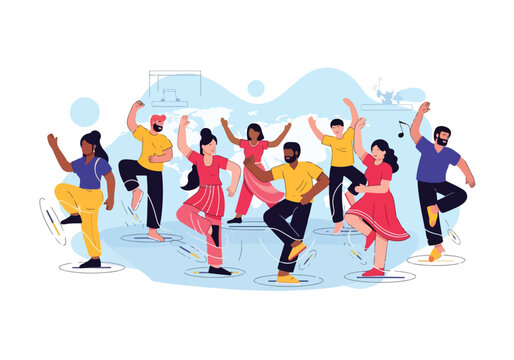 A colorful illustration of people dancing