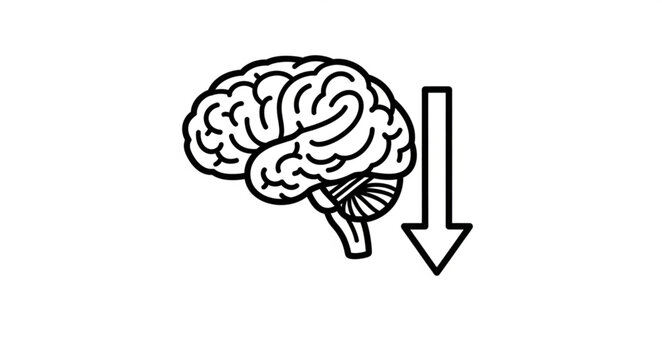 Human Brain With Downward Arrow Symbolizing Decline.