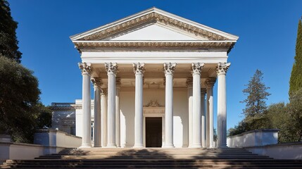 Fototapeta premium mansion. Elegant mansion entrance with classical columns, symmetrical design, luxury real estate. real-estate listings.